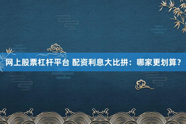 网上股票杠杆平台 配资利息大比拼：哪家更划算？