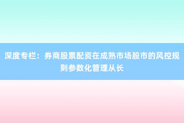 深度专栏：券商股票配资在成熟市场股市的风控规则参数化管理从长