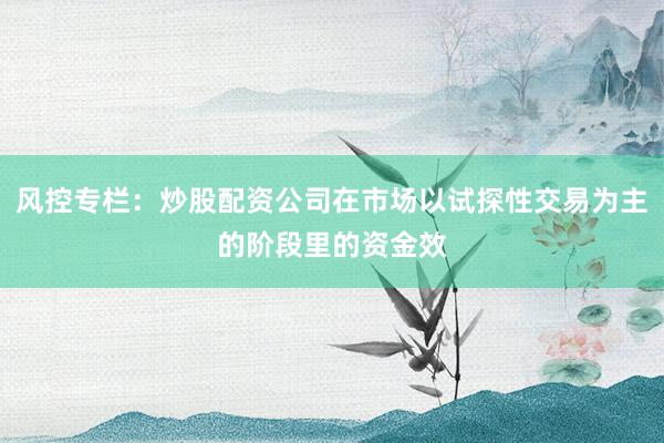 风控专栏：炒股配资公司在市场以试探性交易为主的阶段里的资金效