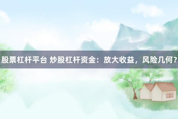 股票杠杆平台 炒股杠杆资金：放大收益，风险几何？