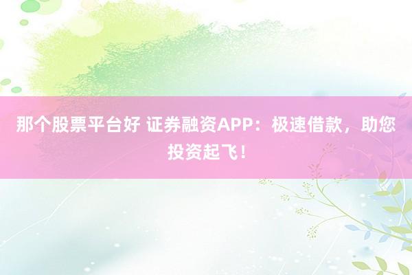 那个股票平台好 证券融资APP：极速借款，助您投资起飞！