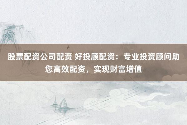 股票配资公司配资 好投顾配资：专业投资顾问助您高效配资，实现财富增值